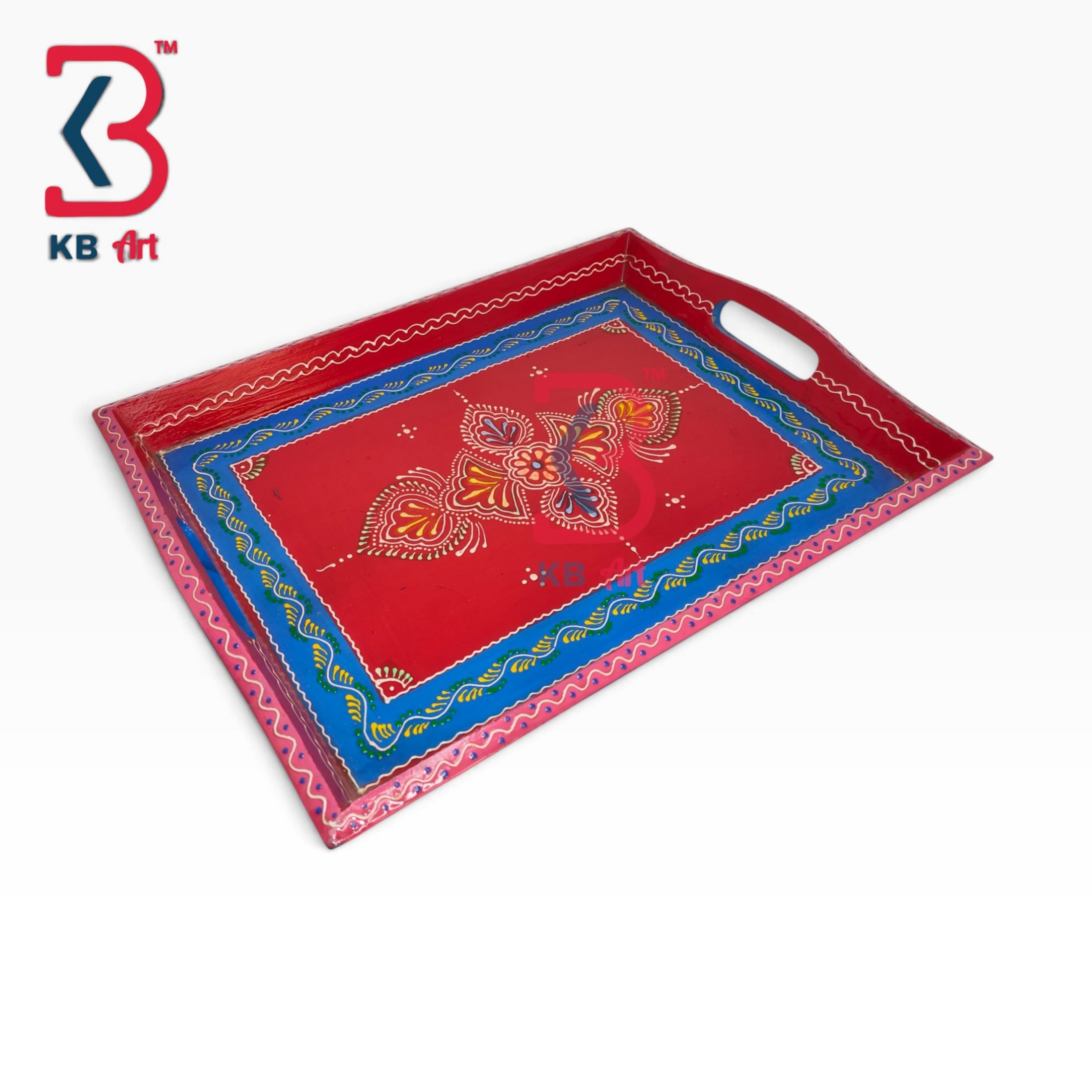 KB ART Folk Art Painted Wooden Mdf Tray For Kitchen Dining | Styled Home Decor Shot KB-5730