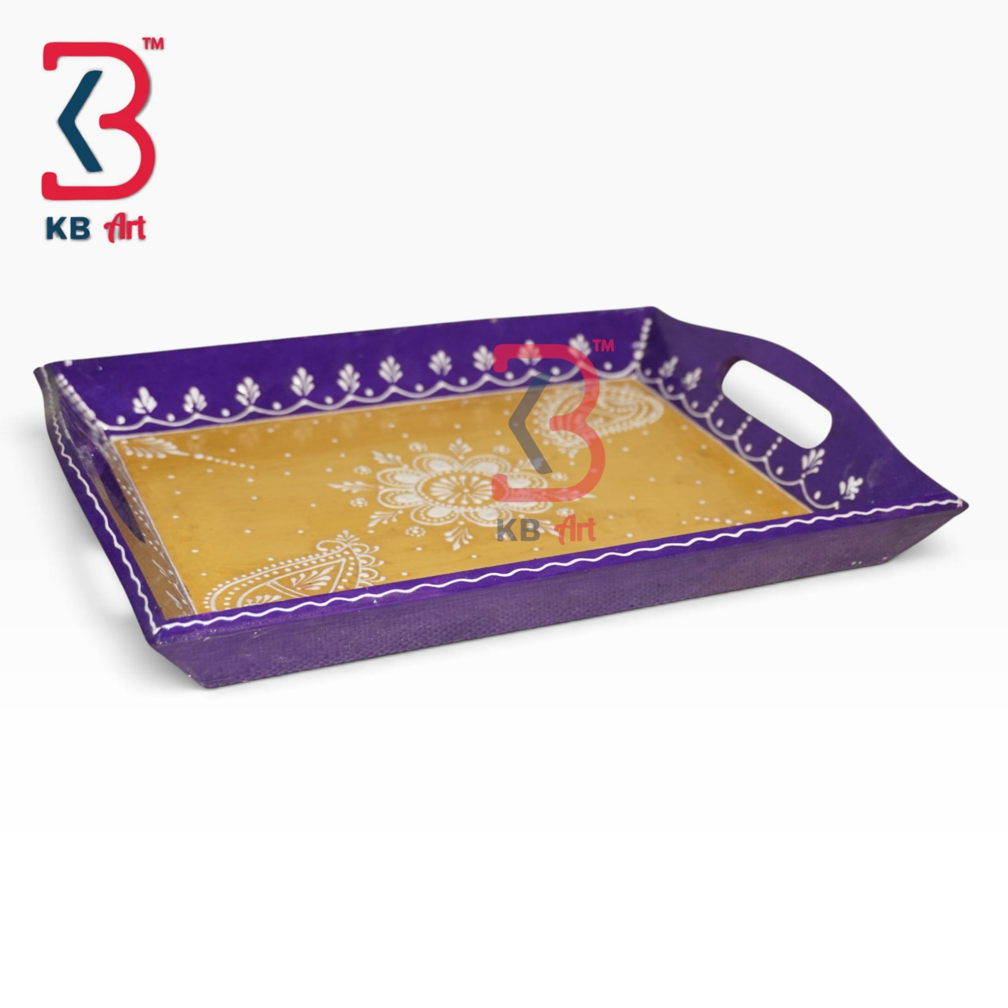 KB ART Vintage Style Handcrafted Wood Mdf Tea Tray | Styled Home Decor Shot KB-5732-B
