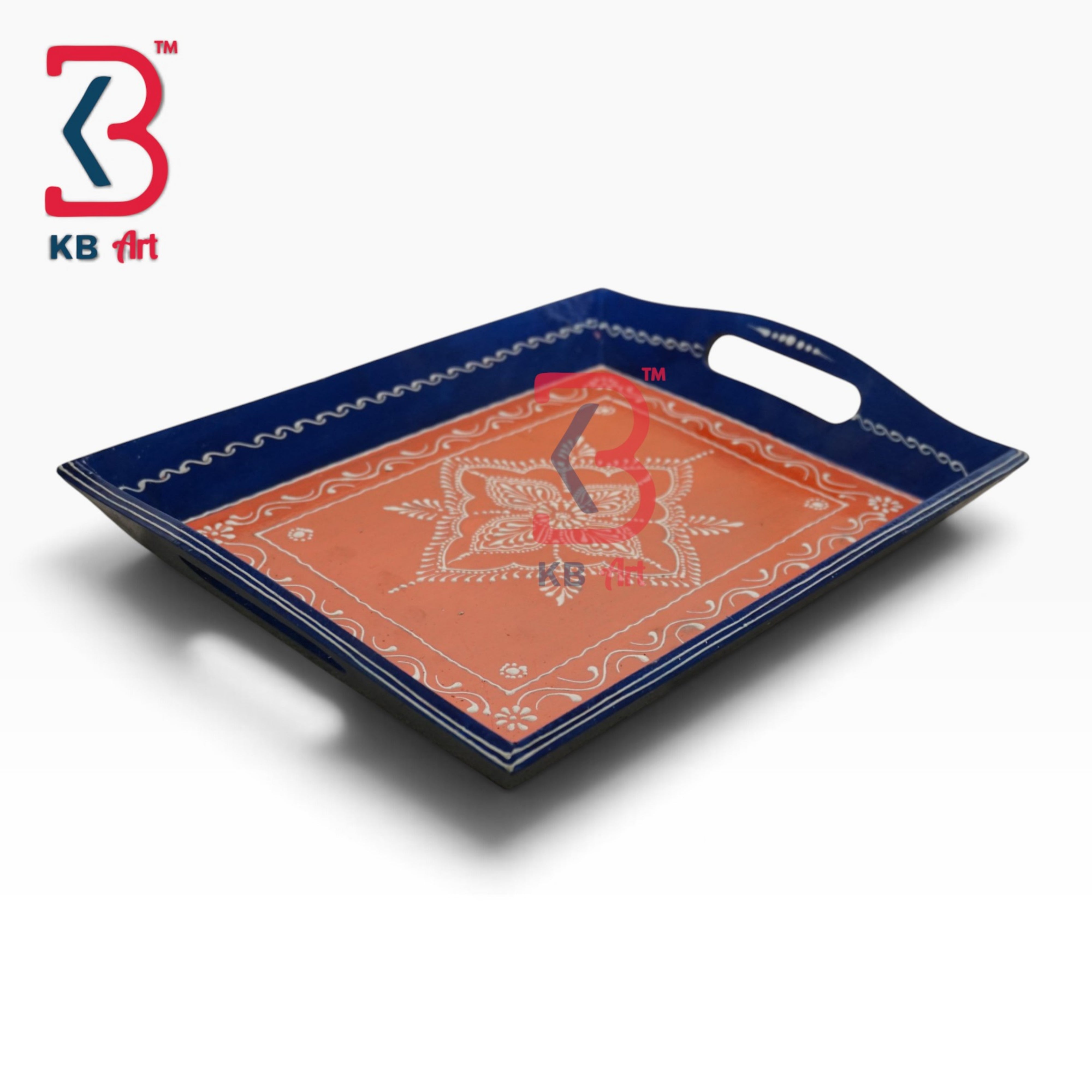 KB ART Boho Ethnic Wooden Mdf Tray For Coffee Table | Styled Home Decor Shot KB-5734