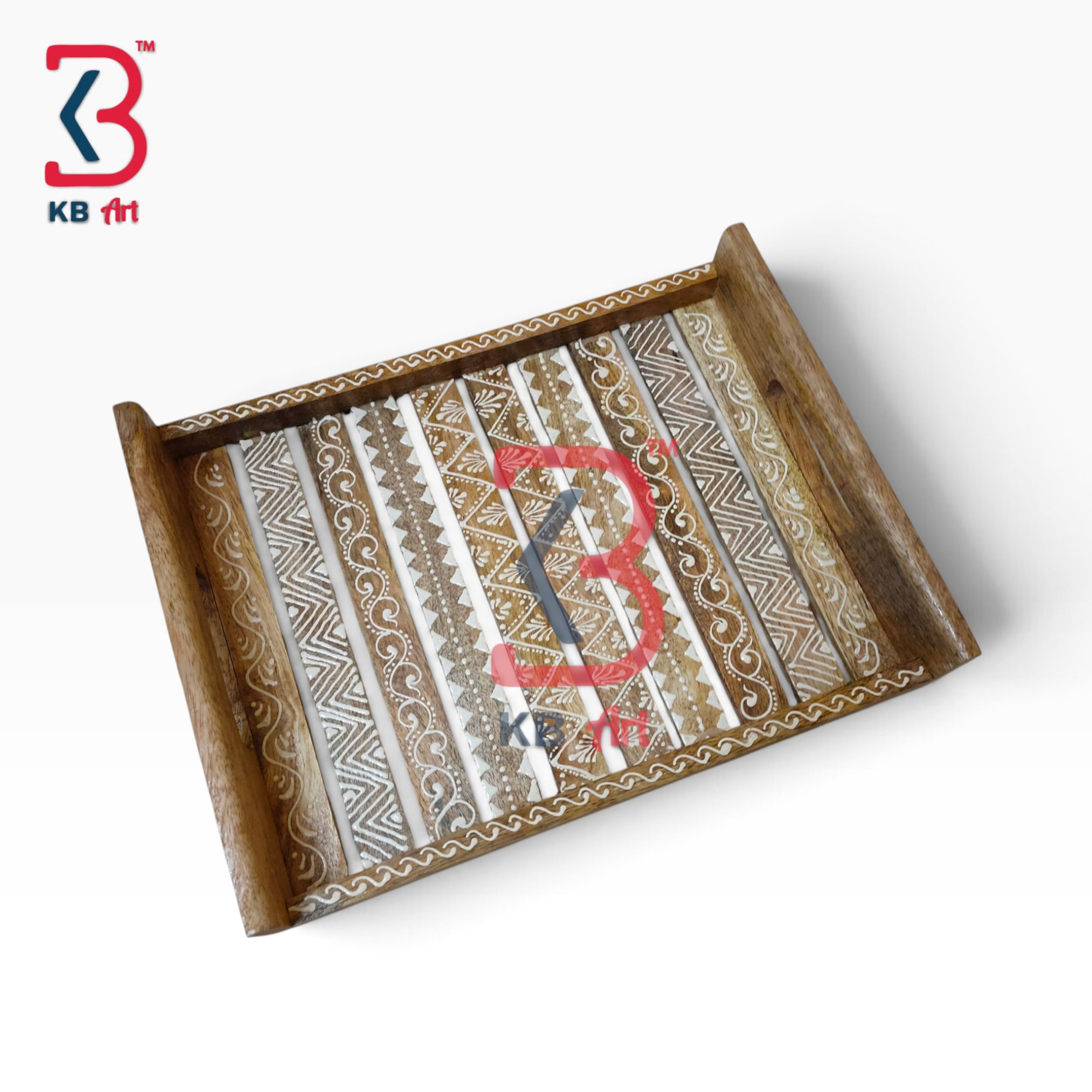 KB ART Decorative Hand Painted Wooden Strip Tray Dining Room | Styled Home Decor Shot KB-5739