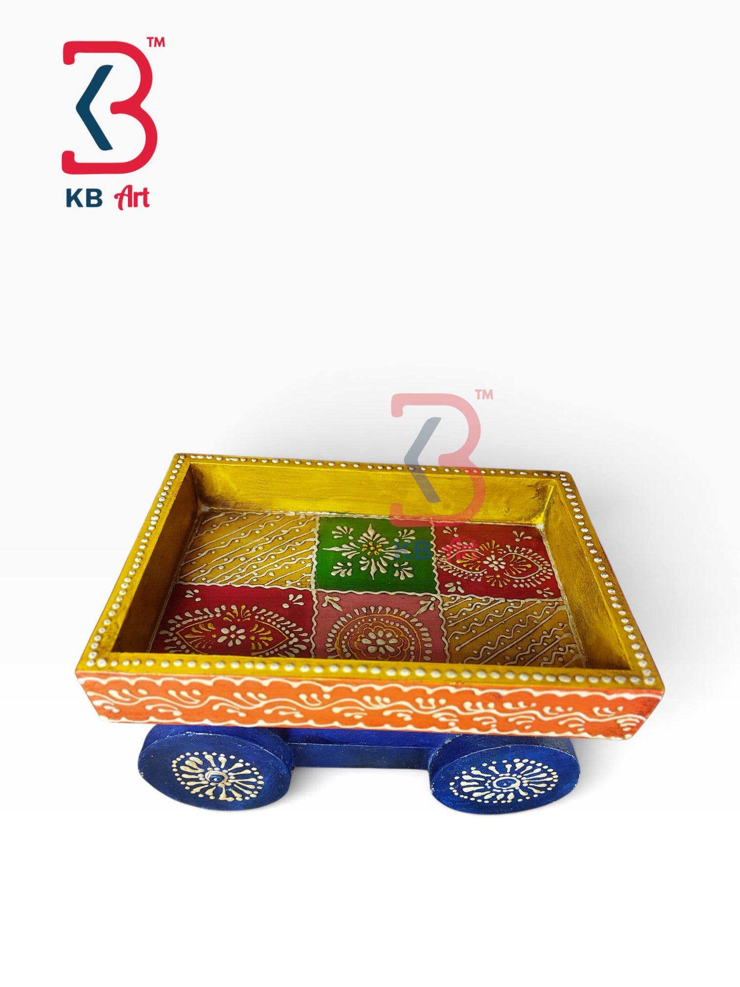 KB ART Traditional Rajasthani Hand Painted Wood Thela Platter Tray | Styled Home Decor Shot KB-5744-B