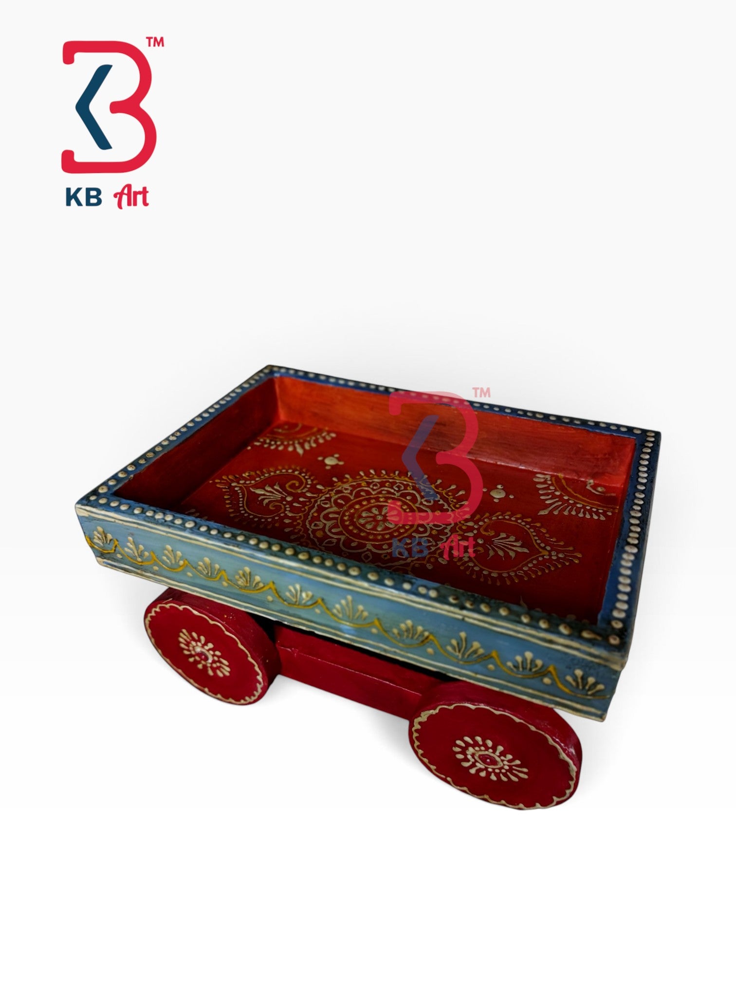 KB ART Ethnic Indian Handcrafted Wooden Thela Serving Tray | Styled Home Decor Shot KB-5745-B