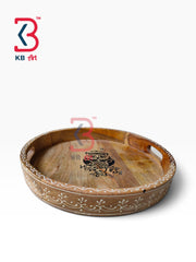 KB ART Traditional Jodhpur Handicrafts Wood Circular Tray | Styled Home Decor Shot KB-5749-B