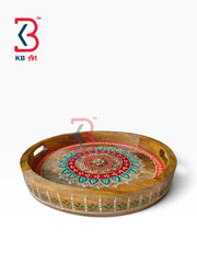 KB ART Ethnic Handcrafted Round Wooden Serving Tray | Original Product Photo KB-5750-B