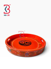 KB ART Ethnic Handcrafted Round Wooden Serving Tray | Original Product Photo KB-5754-B