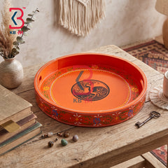 KB ART Decorative Wooden Round Vanity Tray Home Styling | Styled Home Decor Shot KB-5754-B