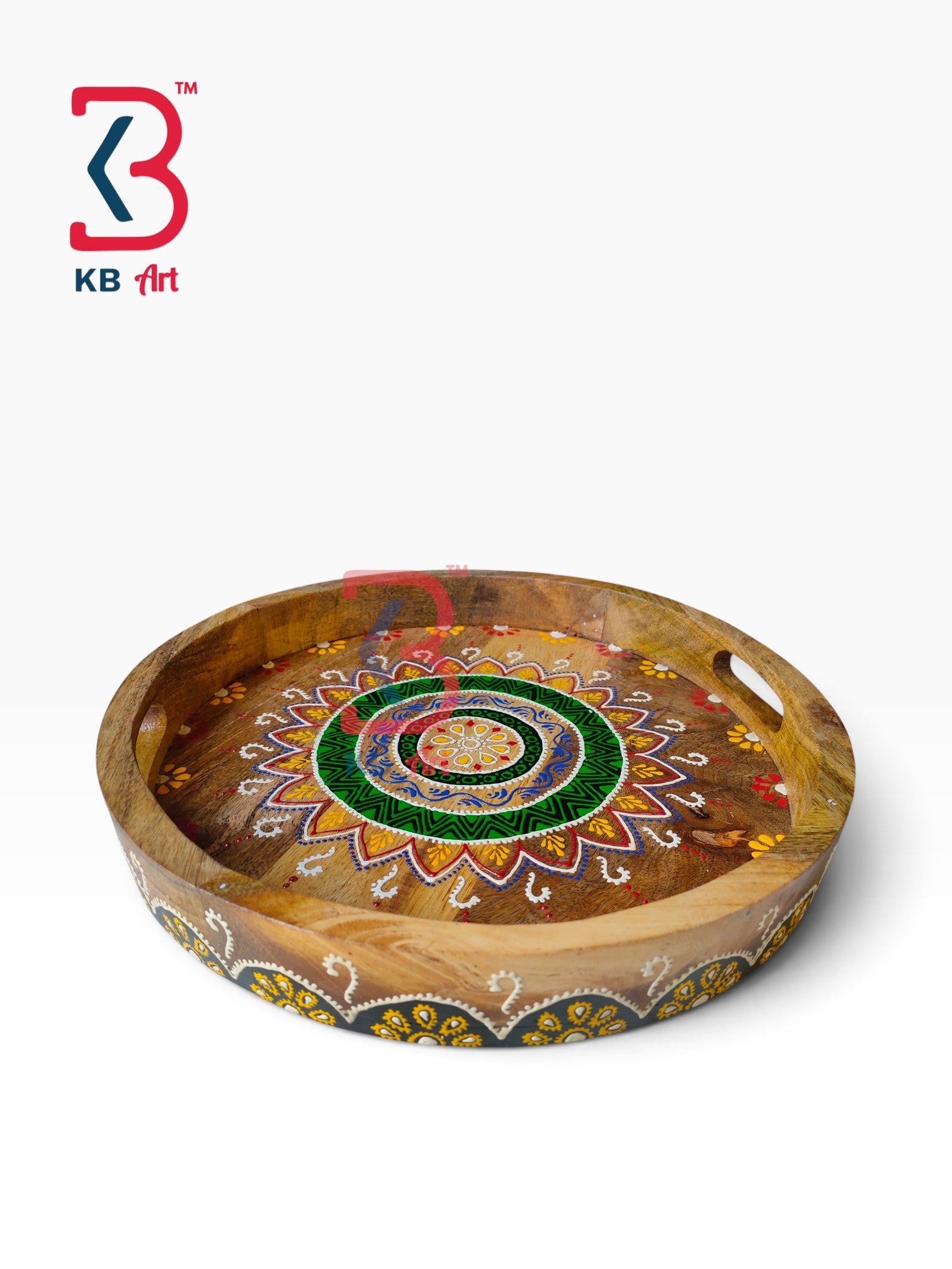 KB ART Solid Wood Round Serving Platter Gift Item | Styled Home Decor Shot KB-5755-B