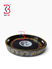 KB ART Artisan Made Decorative Circular Wooden Tray Platter | Styled Home Decor Shot KB-5757-B