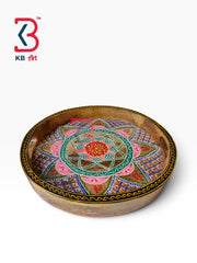 KB ART Traditional Hand Painted Circular Wood Tray Showpiece | Styled Home Decor Shot KB-5759-B