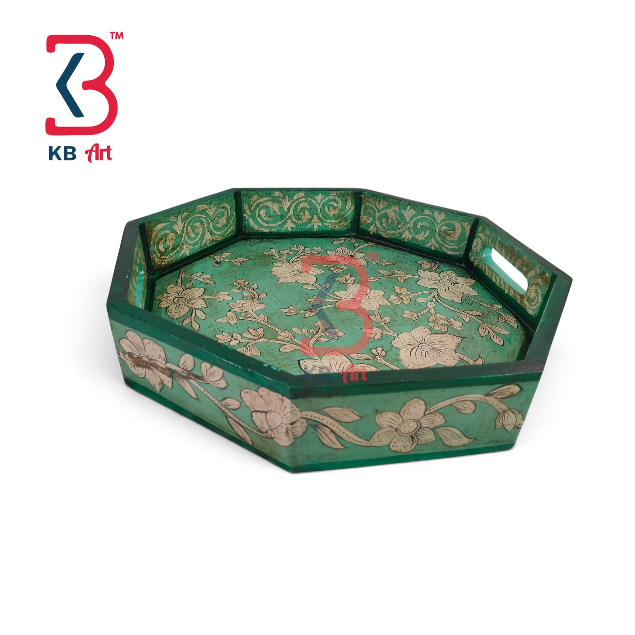 KB ART Ethnic Handcrafted Round Wooden Serving Tray | Original Product Photo KB-5760-B