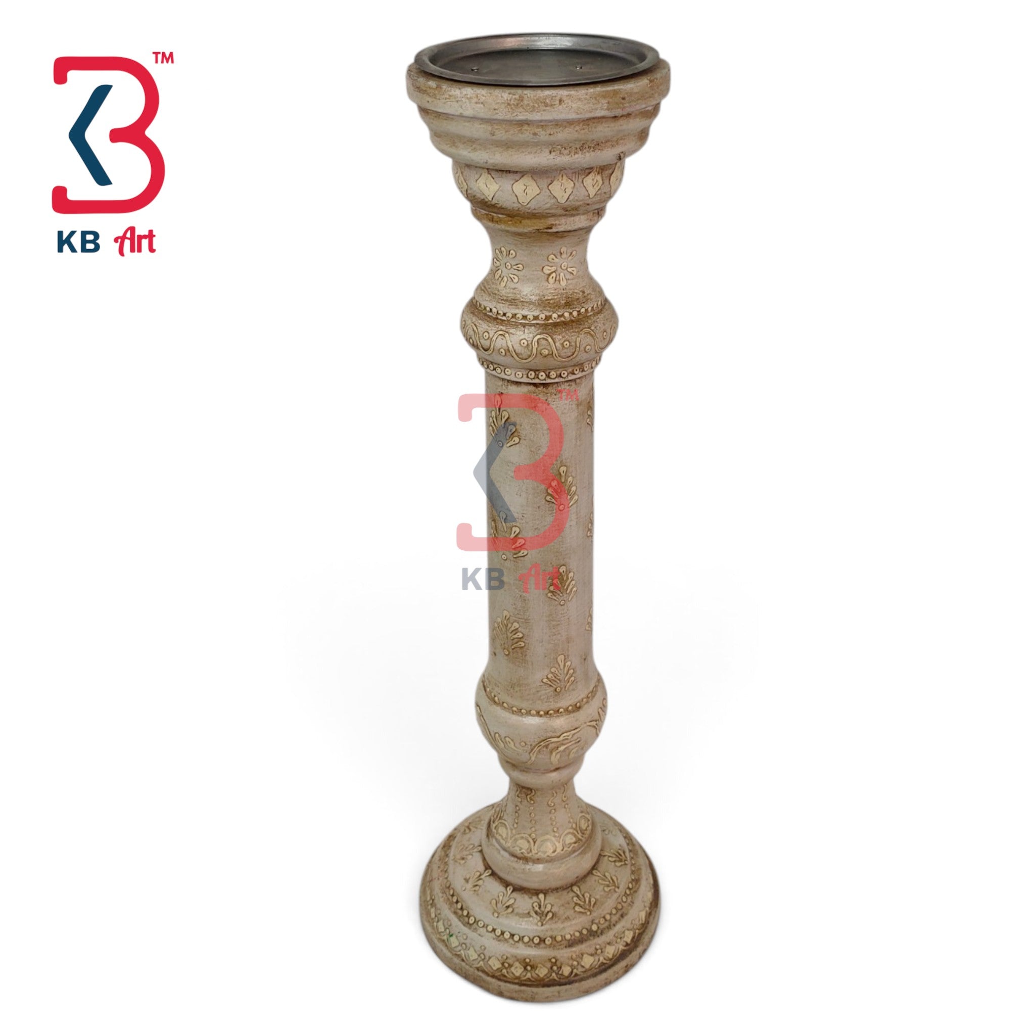 wooden tlight pillar handcarved handpainted ambosed pillar