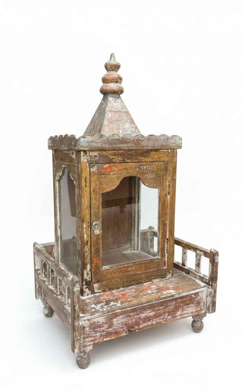 KB ART Antique Wooden Old Temple – Handcrafted Rajasthani Wall Temple / Mandir for Home Decor Styling