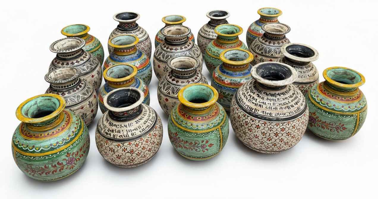 KB ART Antique Wooden Matka (Water Pot) - Style 3 – Handcrafted Rajasthani Jodhpur Home Decor