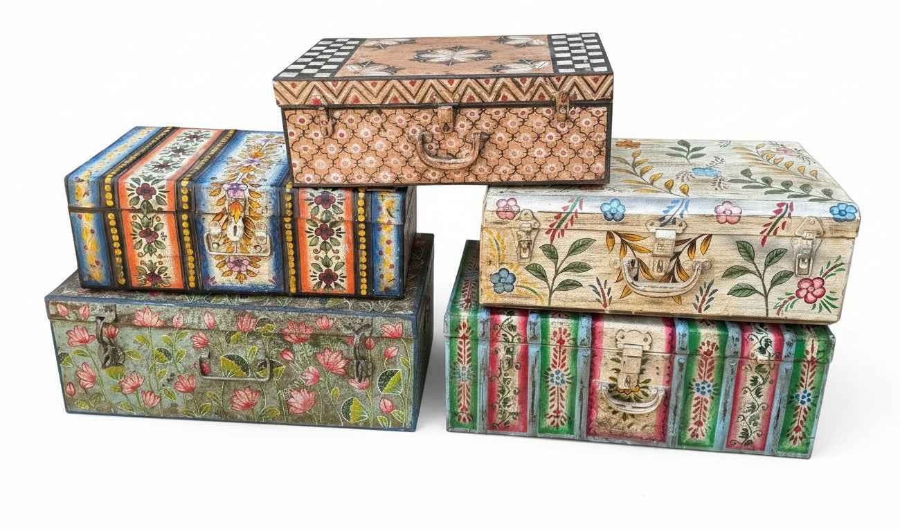 KB ART Antique Vintage Iron Storage Trunk – Handcrafted Vintage Storage Trunk for Home Decor Styling