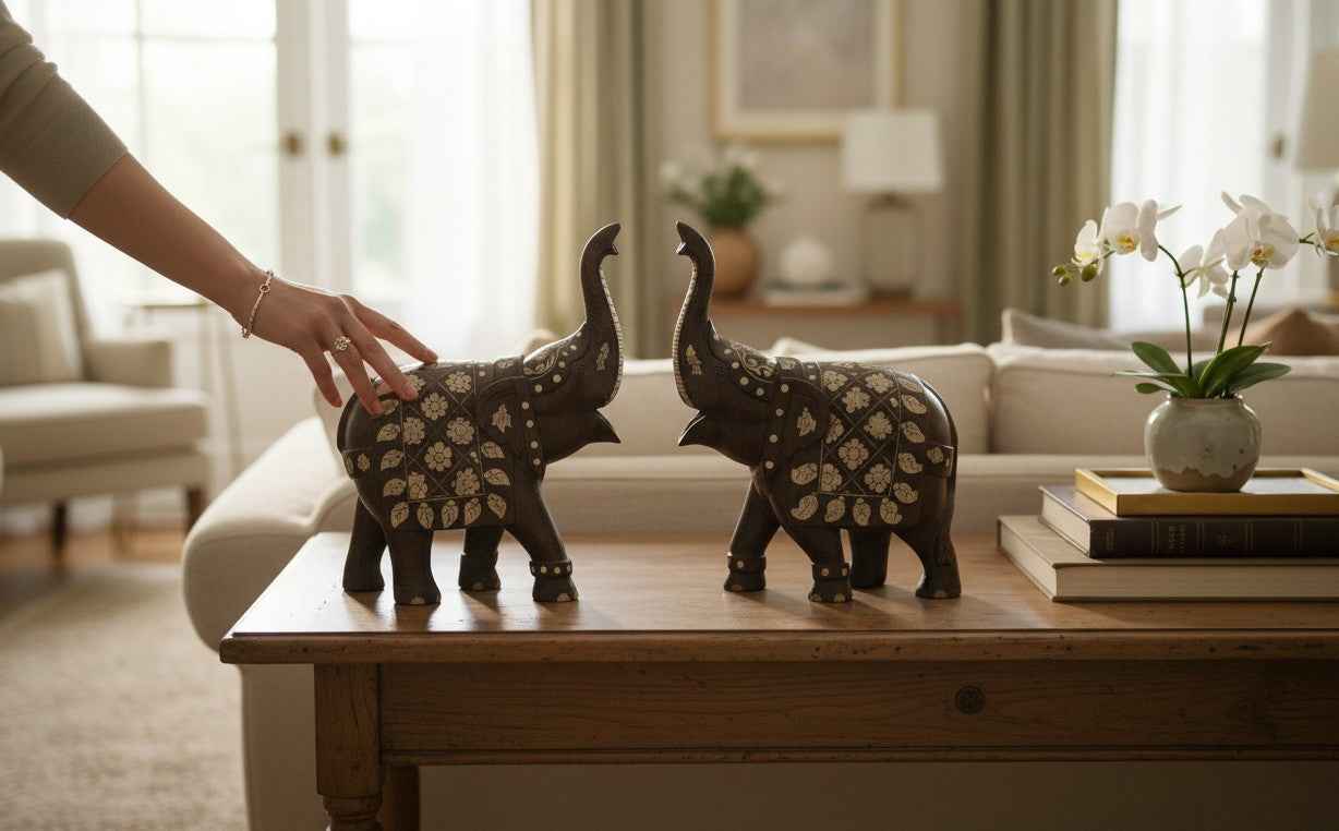 KB ART Antique Wooden Vintage Elephant Statue – Handcrafted Vintage Elephant Statue for Home Decor Styling
