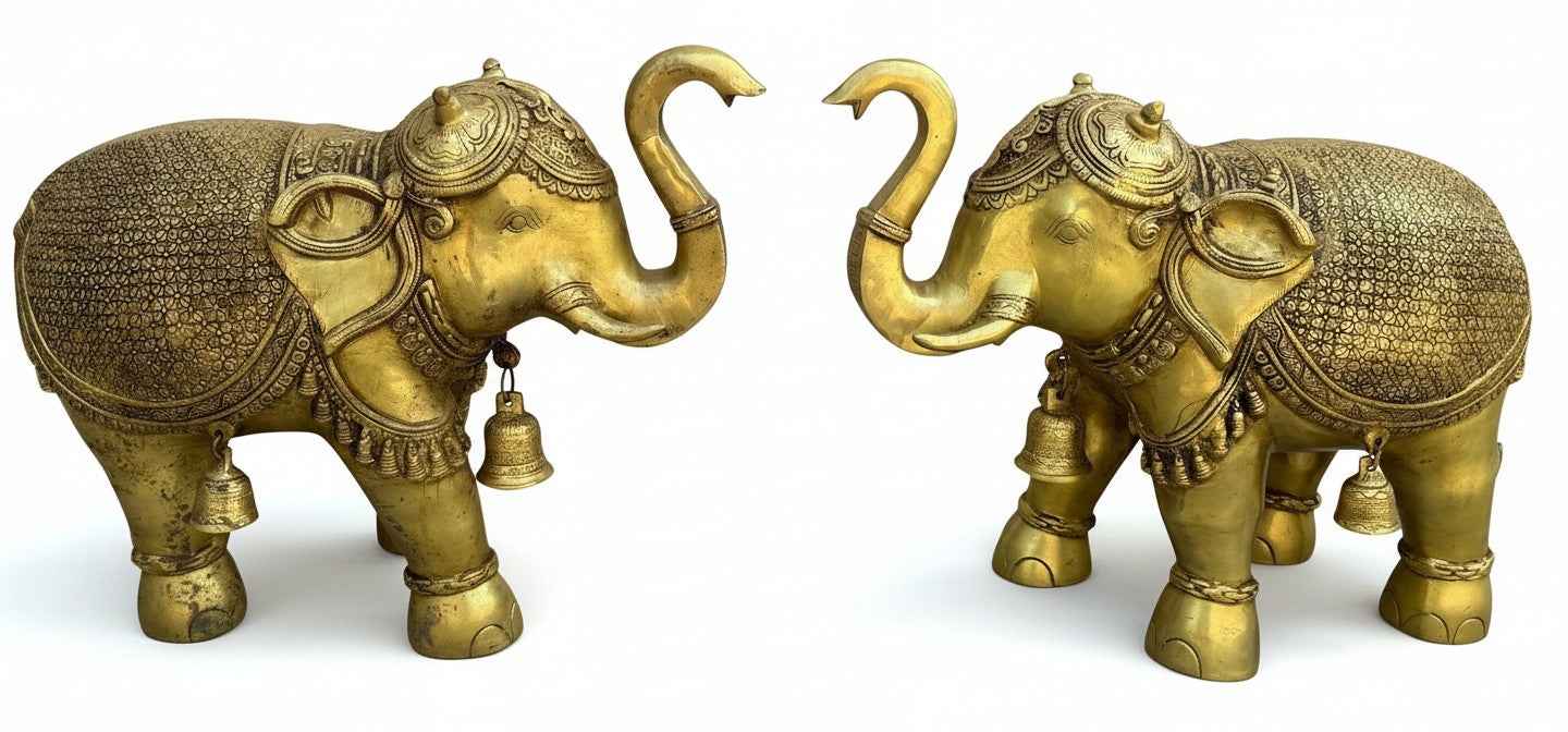 KB ART Antique Brass Elephant Statue – Handcrafted Rajasthani Elephant Statue for Home Decor Styling