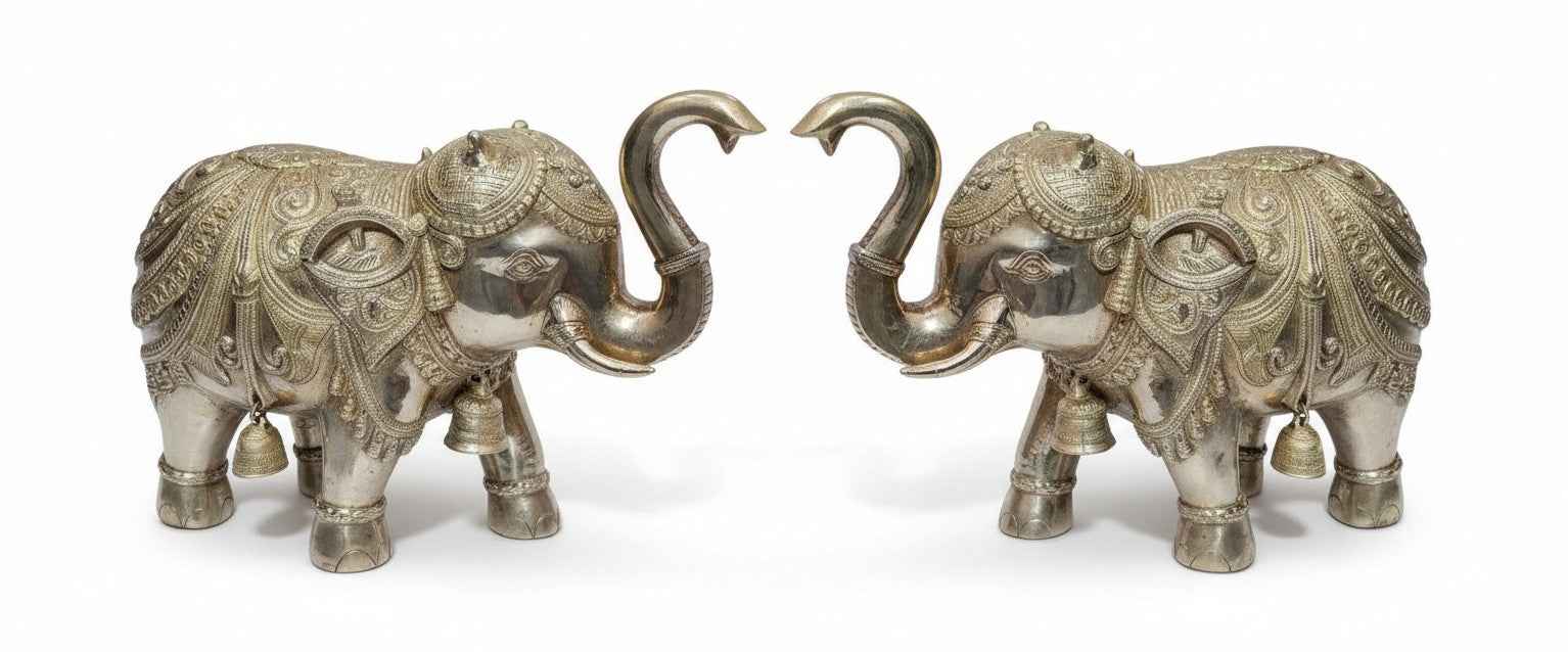 KB ART Brass Antique Elephant Statue – Handcrafted Rajasthani Elephant Statue for Home Decor Styling