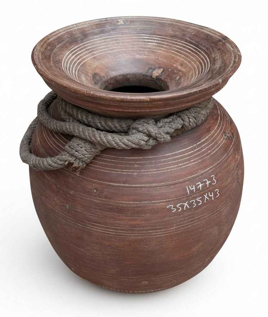 KB ART Wooden Antique Handcarved Round Planter – Handcrafted Rajasthani Planter for Home Decor Styling