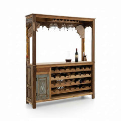 KB ART Wooden Antique Bar Console Table with Wine Storage – Handcrafted Boho Jodhpur Home Decor