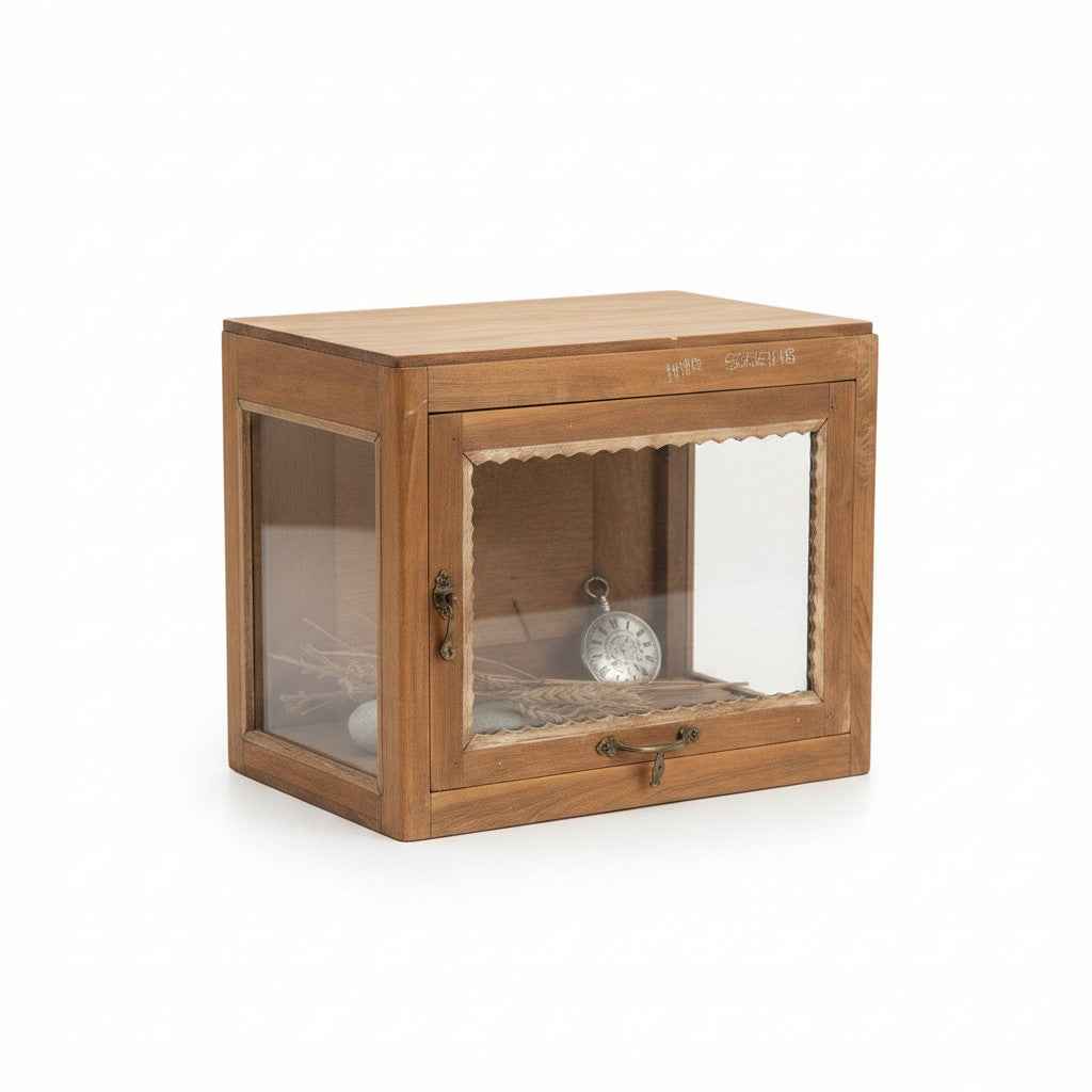 KB ART Mini Glass Display Box Cabinet, Natural Honey Wood – Handcrafted Boho Jodhpur Home Decor
