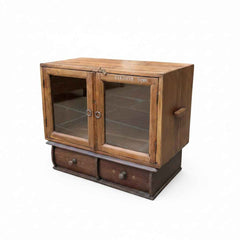 KB ART Antique Glass Double-Door Nightstand with Two Drawers – Handcrafted Boho Jodhpur Home Decor