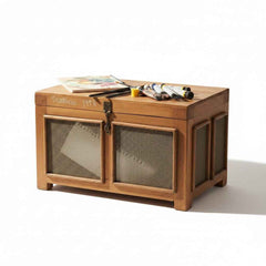 KB ART Rustic Trunk-Style Cabinet with Woven Mesh Doors – Handcrafted Boho Jodhpur Home Decor