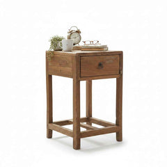 KB ART Antique Mini Wooden Side Table with Drawer and Open Shelf – Handcrafted Boho Jodhpur Home Decor