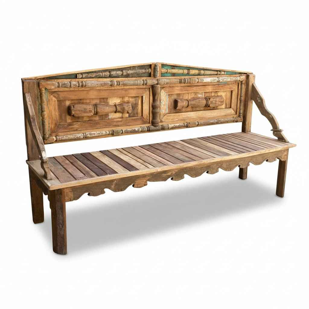 KB ART KB ART Rustic Handcrafted Slat Wood Entryway Bench – Handcrafted Premium Solid Wood Jodhpur Rajasthani Decor – Handcrafted Boho Jodhpur Home Decor
