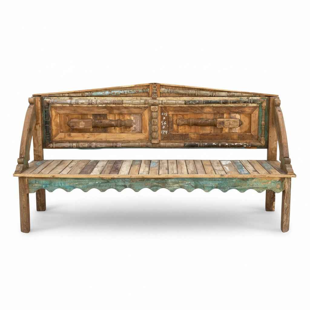 KB ART KB ART Distressed Teal Antique Wooden Patio Bench – Handcrafted Premium Solid Wood Jodhpur Rajasthani Decor – Handcrafted Boho Jodhpur Home Decor