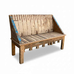 KB ART KB ART Reclaimed Panel-Back Wooden Two-Seater Love Seat – Handcrafted Reclaimed Solid Wood Jodhpur Rajasthani Decor – Handcrafted Boho Jodhpur Home Decor