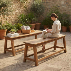 KB ART Rustic Farmhouse Wooden Dining Benches (Set of 2) – Handcrafted Rustic Jodhpur Home Decor