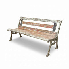 KB ART Rustic Chippy-Paint Park Bench with Cast Iron Sides – Handcrafted Rustic Jodhpur Home Decor