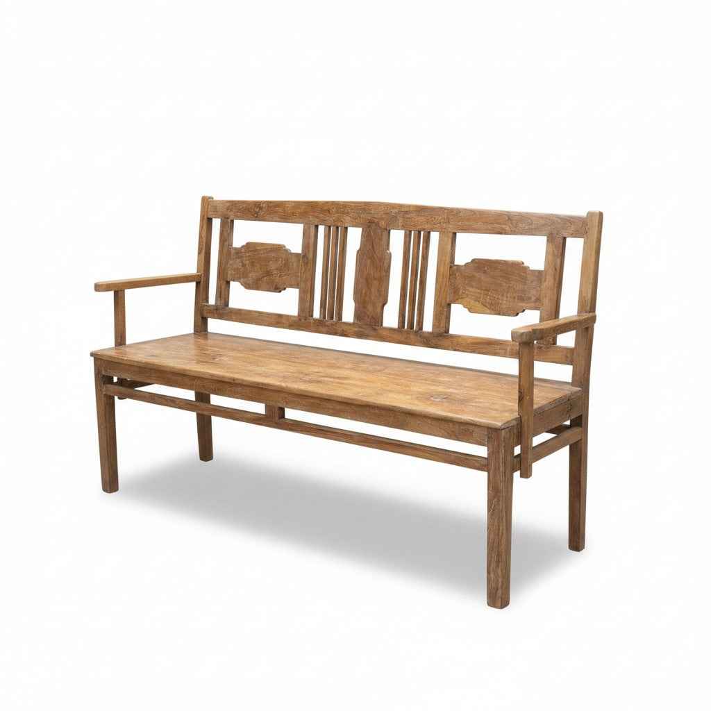 KB ART Handcrafted Solid Wooden Bench with Armrests – Handcrafted Rajasthani Wooden Bench for Home Decor Styling