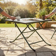 KB ART KB ART Rustic Distressed Green Iron Patio Table – Handcrafted Wood & Wrought Iron Jodhpur Rajasthani Decor – Handcrafted Boho Jodhpur Home Decor