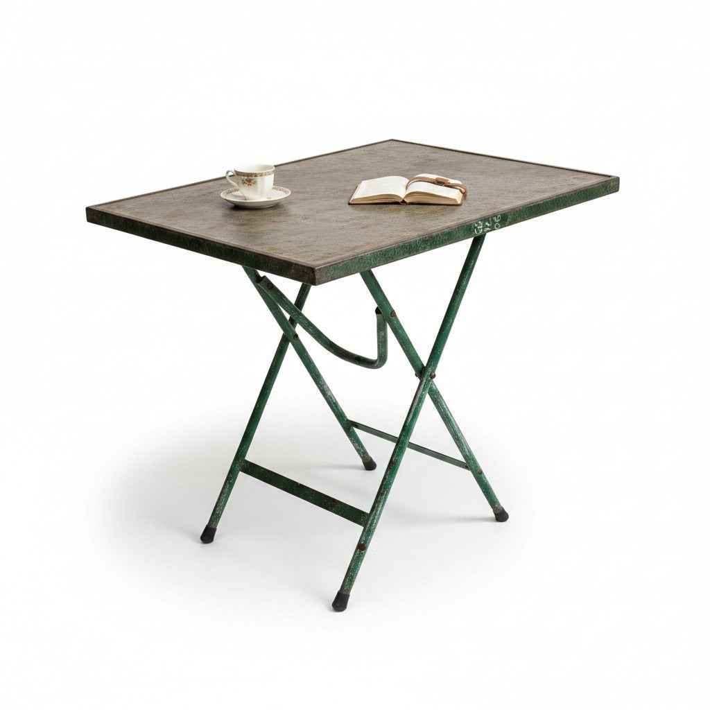 KB ART KB ART Distressed Green Metal Folding Tea Table – Handcrafted Premium Solid Wood Jodhpur Rajasthani Decor – Handcrafted Boho Jodhpur Home Decor