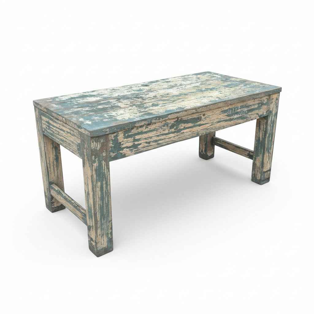KB ART KB ART Distressed Blue Painted Wooden Coffee Table – Handcrafted Premium Solid Wood Jodhpur Rajasthani Decor – Handcrafted Boho Jodhpur Home Decor