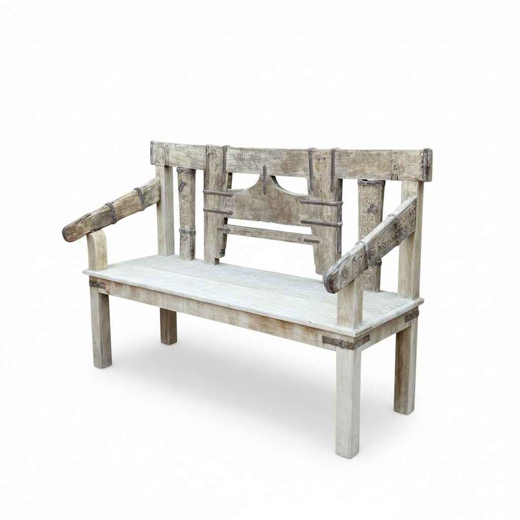KB ART Reclaimed Wood and Iron Accent Entryway Bench – Handcrafted Rajasthani Jodhpur Home Decor