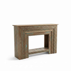 KB ART KB ART Antique Distressed Wooden Fireplace Mantel Table – Handcrafted Premium Solid Wood Jodhpur Rajasthani Decor – Handcrafted Boho Jodhpur Home Decor