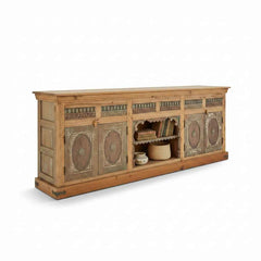KB ART KB ART Antique Carved Wooden Credenza Center Shelves – Handcrafted Premium Solid Wood Jodhpur Rajasthani Decor – Handcrafted Boho Jodhpur Home Decor