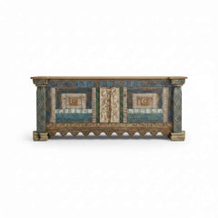 KB ART KB ART Distressed Blue Patchwork Carved Wooden Credenza – Handcrafted Premium Solid Wood Jodhpur Rajasthani Decor – Handcrafted Boho Jodhpur Home Decor
