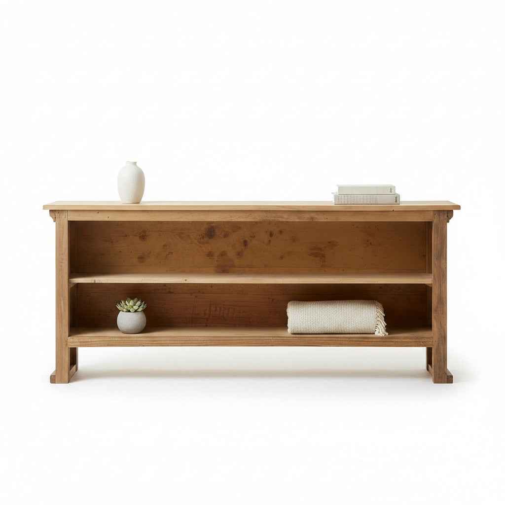 KB ART KB ART Minimalist Natural Wood Two Tier Console Table – Handcrafted Premium Solid Wood Jodhpur Rajasthani Decor – Handcrafted Boho Jodhpur Home Decor