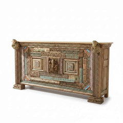 KB ART KB ART Ornate Reclaimed Carved Wooden Elephant Sideboard – Handcrafted Reclaimed Solid Wood Jodhpur Rajasthani Decor – Handcrafted Boho Jodhpur Home Decor