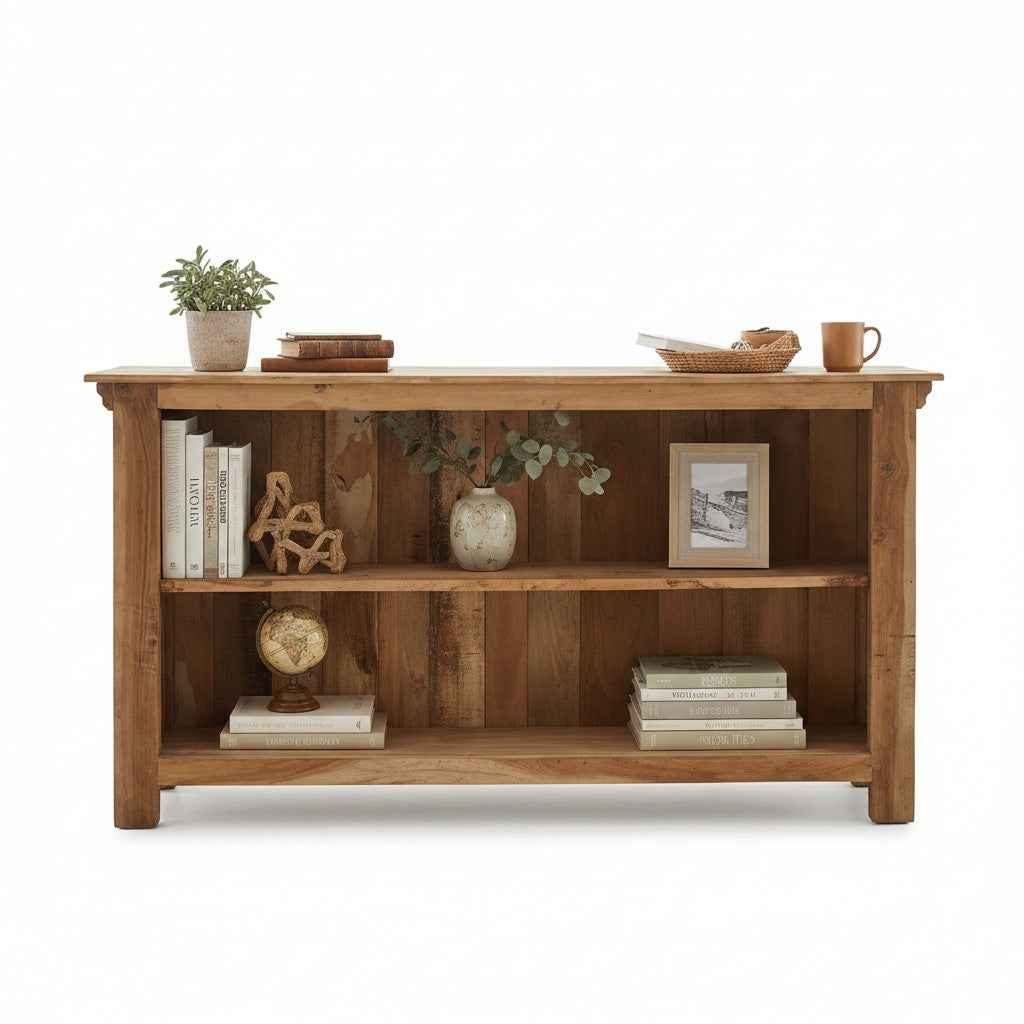 KB ART KB ART Rustic Natural Wood Open Shelf Credenza – Handcrafted Premium Solid Wood Jodhpur Rajasthani Decor – Handcrafted Boho Jodhpur Home Decor
