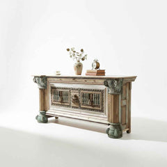 KB ART KB ART Antique Architectural Column Wooden Sideboard – Handcrafted Premium Solid Wood Jodhpur Rajasthani Decor – Handcrafted Boho Jodhpur Home Decor