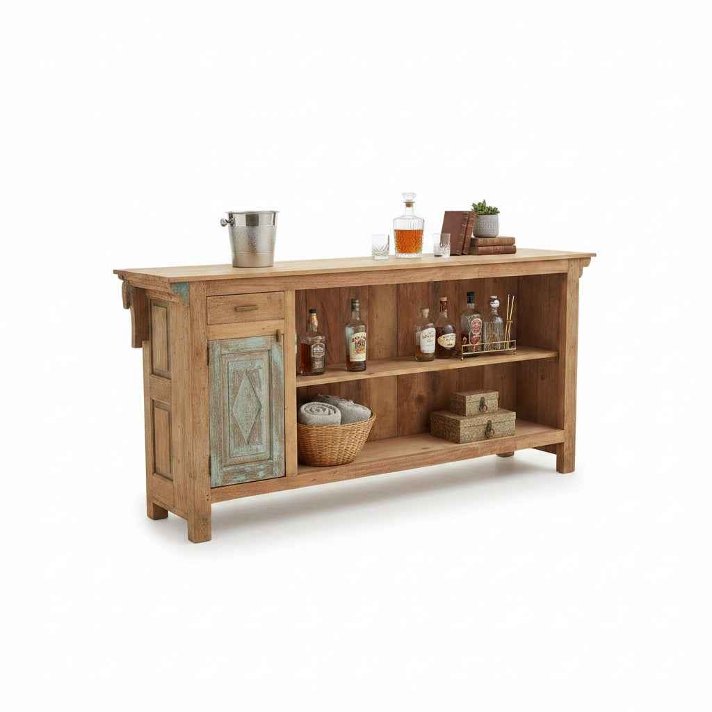 KB ART KB ART Rustic Wooden Kitchen Island Bar Console – Handcrafted Premium Solid Wood Jodhpur Rajasthani Decor – Handcrafted Boho Jodhpur Home Decor