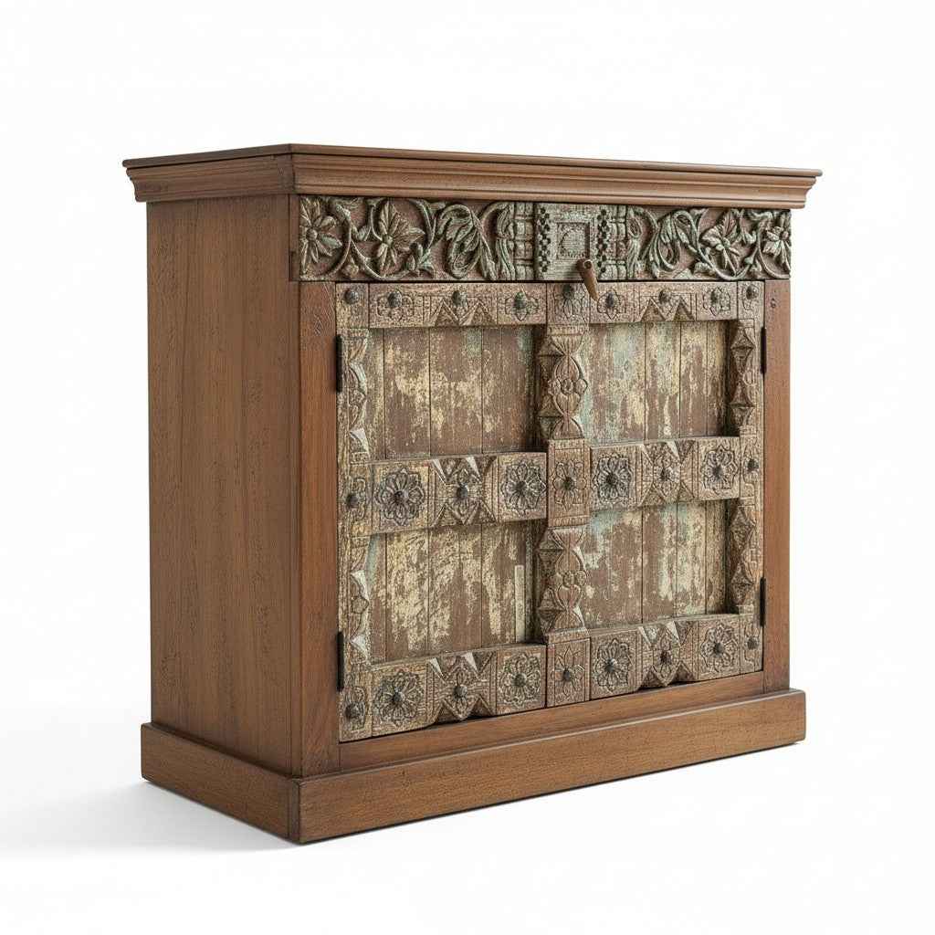 KB ART KB ART Antique Carved Wooden Mini Door Cabinet – Handcrafted Premium Solid Wood Jodhpur Rajasthani Decor – Handcrafted Boho Jodhpur Home Decor