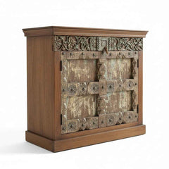 KB ART KB ART Antique Carved Wooden Mini Door Cabinet – Handcrafted Premium Solid Wood Jodhpur Rajasthani Decor – Handcrafted Boho Jodhpur Home Decor