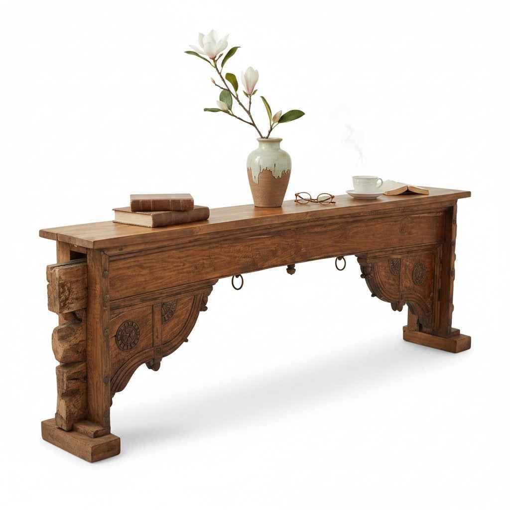 KB ART KB ART Solid Teak Architectural Pillar Console Table – Handcrafted Solid Teak Wood Jodhpur Rajasthani Decor – Handcrafted Boho Jodhpur Home Decor