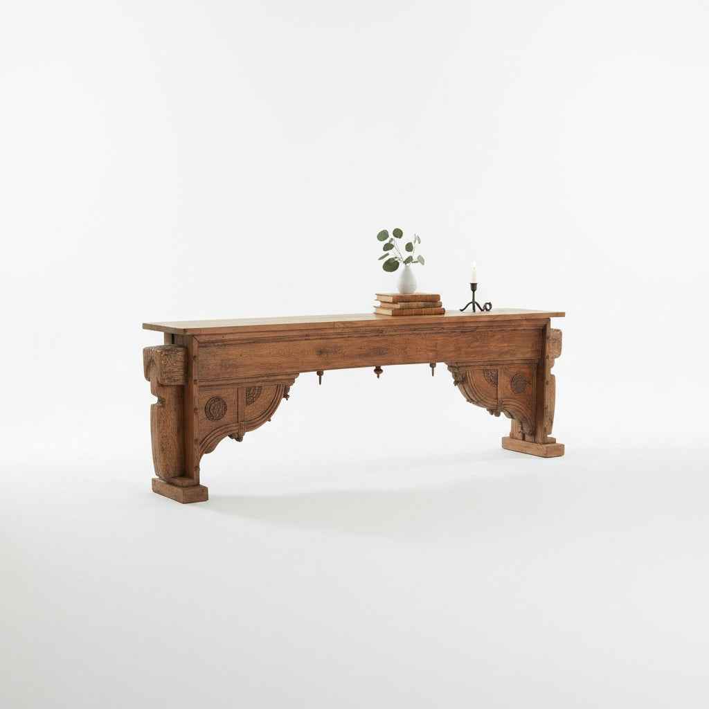 KB ART KB ART Long Carved Wooden Temple Bracket Console – Handcrafted Premium Solid Wood Jodhpur Rajasthani Decor – Handcrafted Boho Jodhpur Home Decor