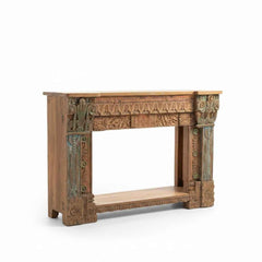 KB ART KB ART Rustic Carved Wooden Fireplace Mantel Console – Handcrafted Premium Solid Wood Jodhpur Rajasthani Decor – Handcrafted Boho Jodhpur Home Decor
